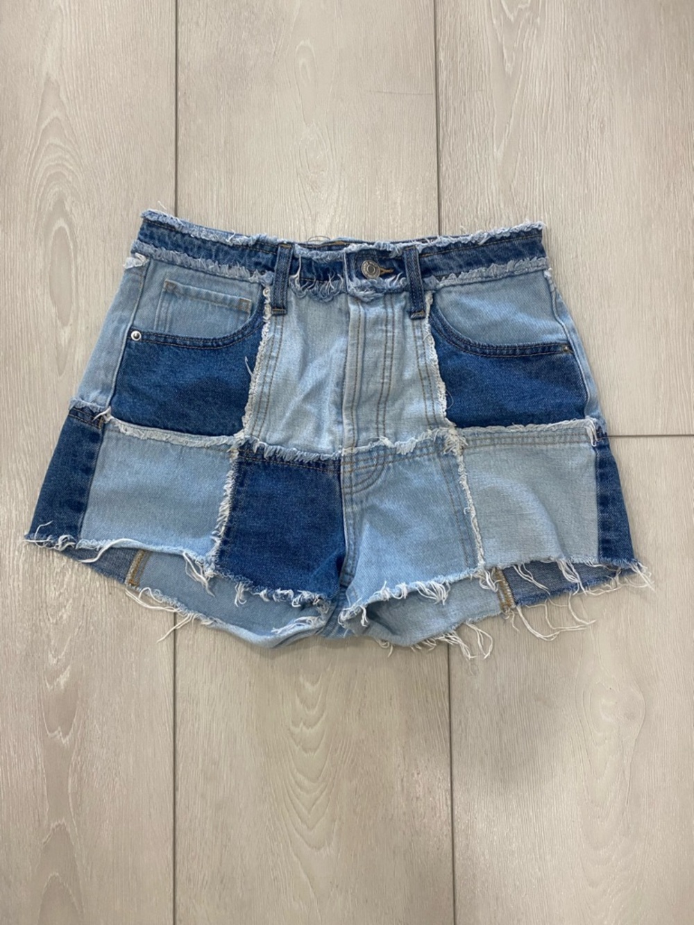 wild fable Patchwork Two-Tone Denim Shorts - Light Blue & Dark Blue